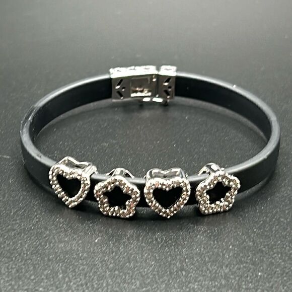 Dee Berkley Black Silicone Bracelet with 925 Charms, 7” - Picture 1 of 8
